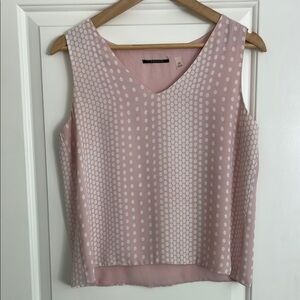 EUC T Tahari Pink and White Lined Polka Dot Tank Top